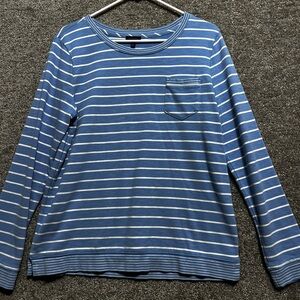 Talbots Woman’s Blue White Striped Long Sleeve Blouse Top Size Medium
